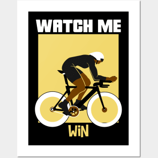 Watch Me Win Brown Skin Black Boy Joy Man Male Cycle Cyclist Bike Rider Athlete Sports Afro Kwanzaa Gift Design Posters and Art